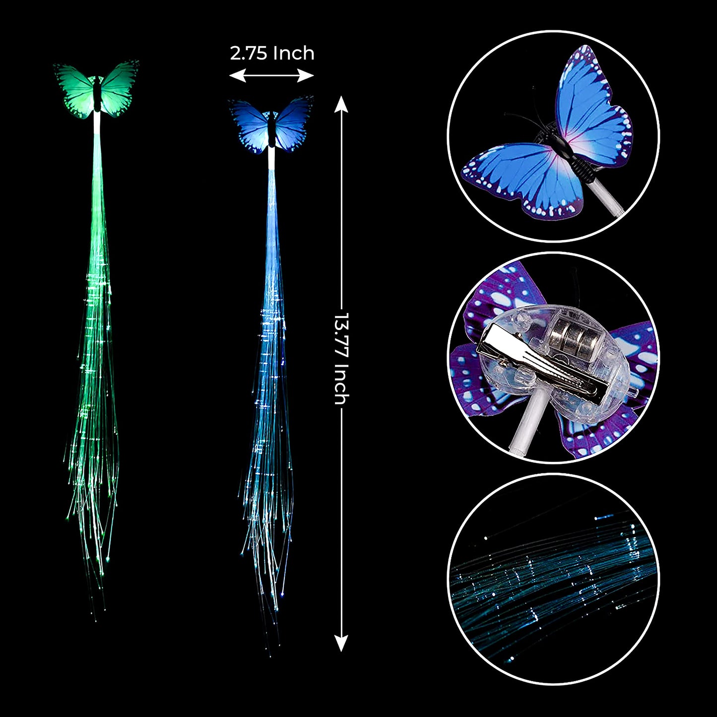 Meesh Butterfly LED Fairy Hair Clips For Dark Party, Neon Rave Accessories for Women Girls