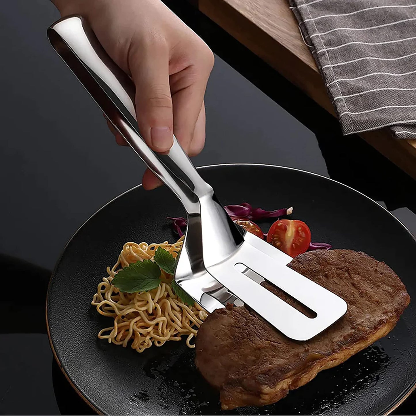 MAPPERZ Multifunctional Tongs Cooking & Serving Utensil Frying Food Tong Stainless Steel BBQ Kitchen Tong