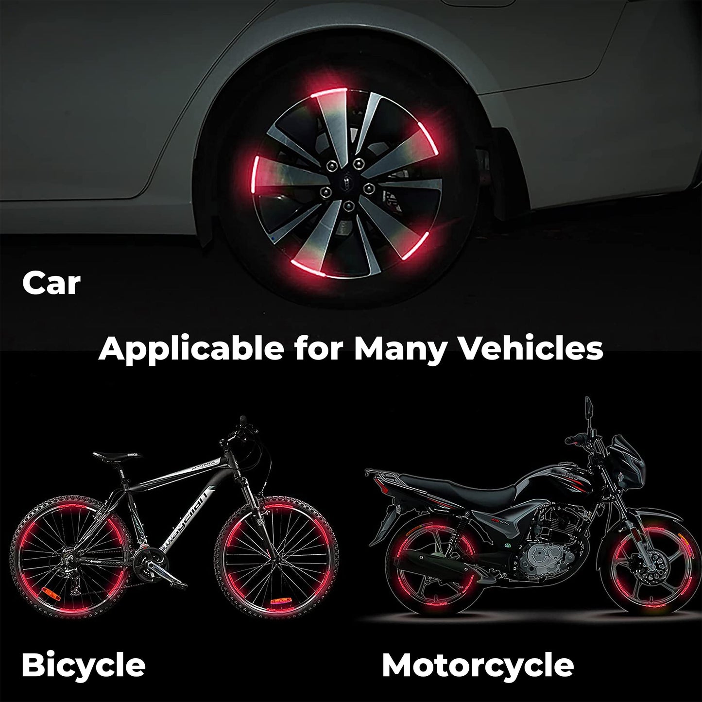 MAPPERZ 20pcs 3D Reflective Wheel Tire Rim Stripe Sticker for Car Motorcycle Cycling Bike Bicycle Night Safety Stripe Universal Anti-Scratch Reflective Rim Stickers -