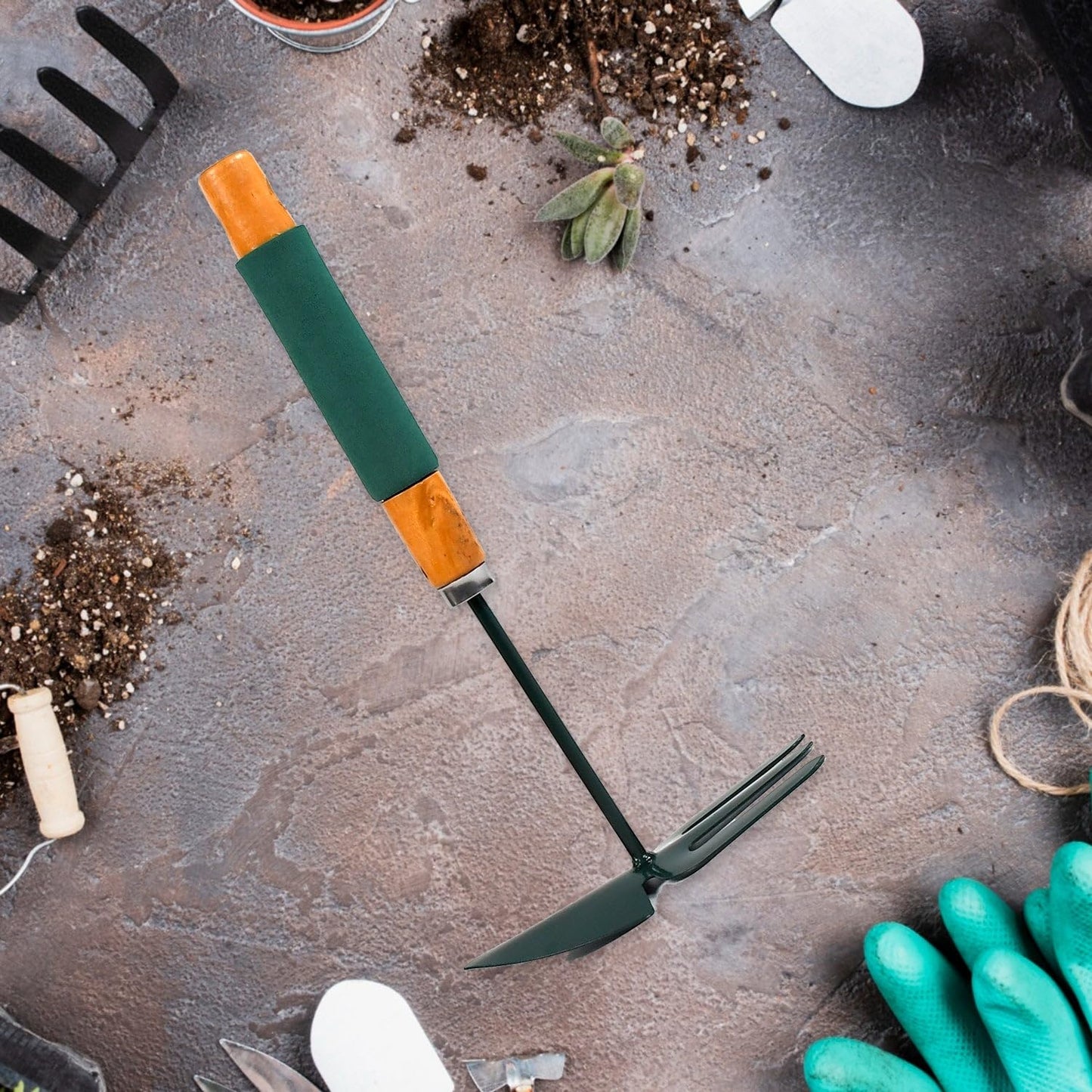 MAPPERZ Double Hand Hoe Gardening Tool with Wooden Handle 2 in 1 Hand Hoe for Precise Cultivation
