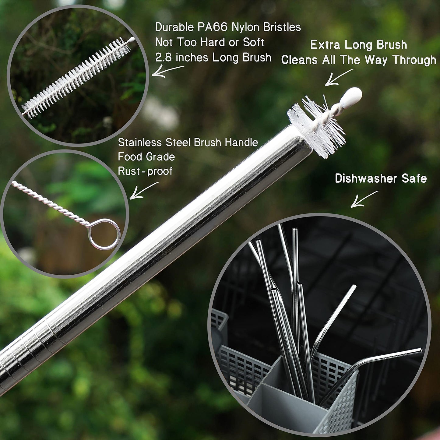 Mapperz Stainless Steel Straws for Drinking with Brushes / Reusable Stainless Steel Straw with Cleaning Brush- Long Metal Straws For Drinking, Set Of 5 (2- Bend Pipe , 2- Long Straw, 1-cleaning Brush), Silver