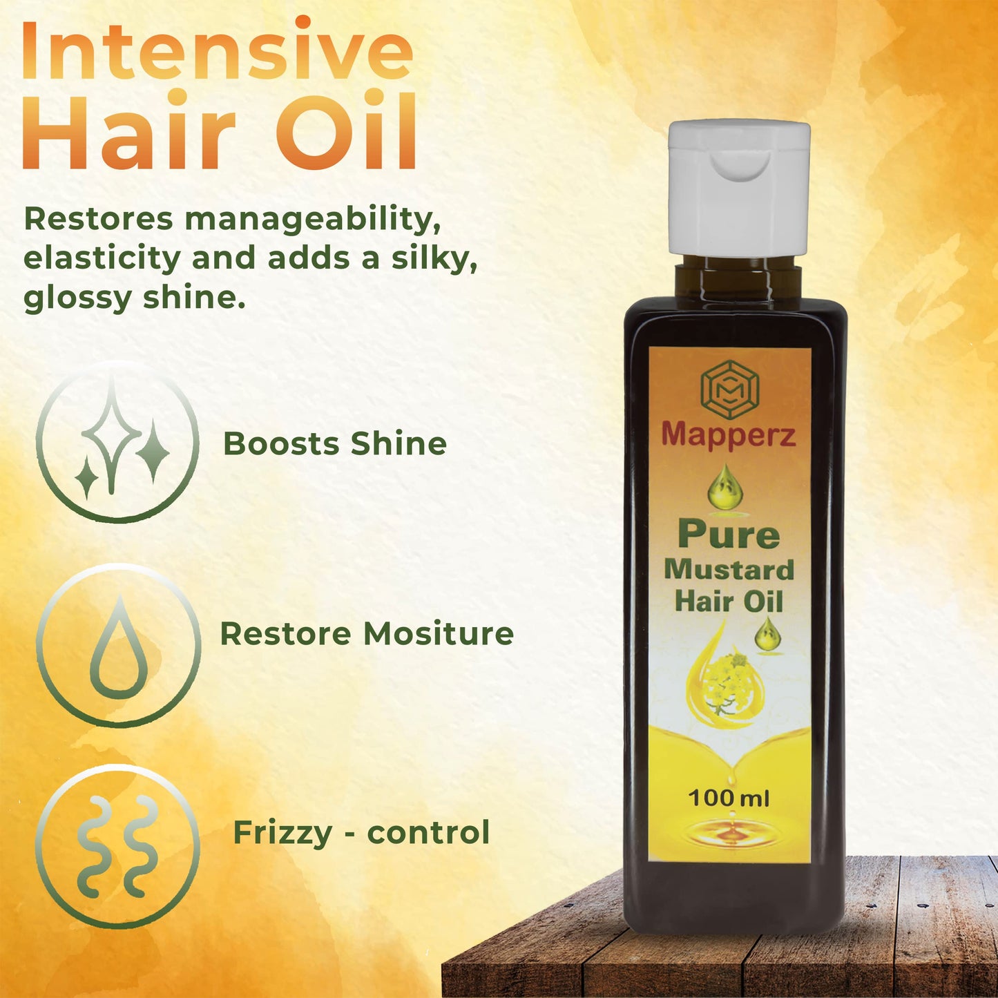 MAPPERZ Hair Oil Pure Cold Pressed Unrefined Yellow Mustard Hair Oil For Hair Growth Sarso Ka Tel Goodness of Omega 3, 6 With Reusable Bottle 1 Flip Top Cap 1 Root Comb Applicator (100 ml)