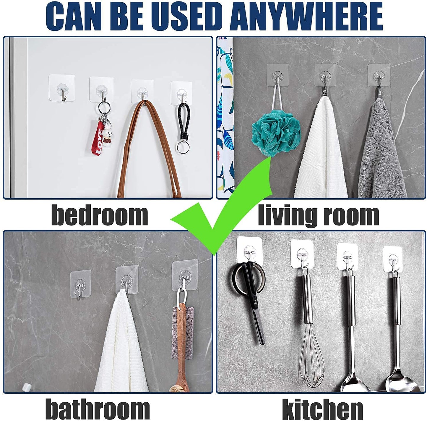 MAPPERZ Self Adhesive Wall Hooks, Heavy Duty Sticky Hooks for Hanging 10KG (Max), Waterproof Transparent Adhesive Hooks for Wall, Wall Hangers for Hanging Kitchen Bathroom - (Pack of 10Pc