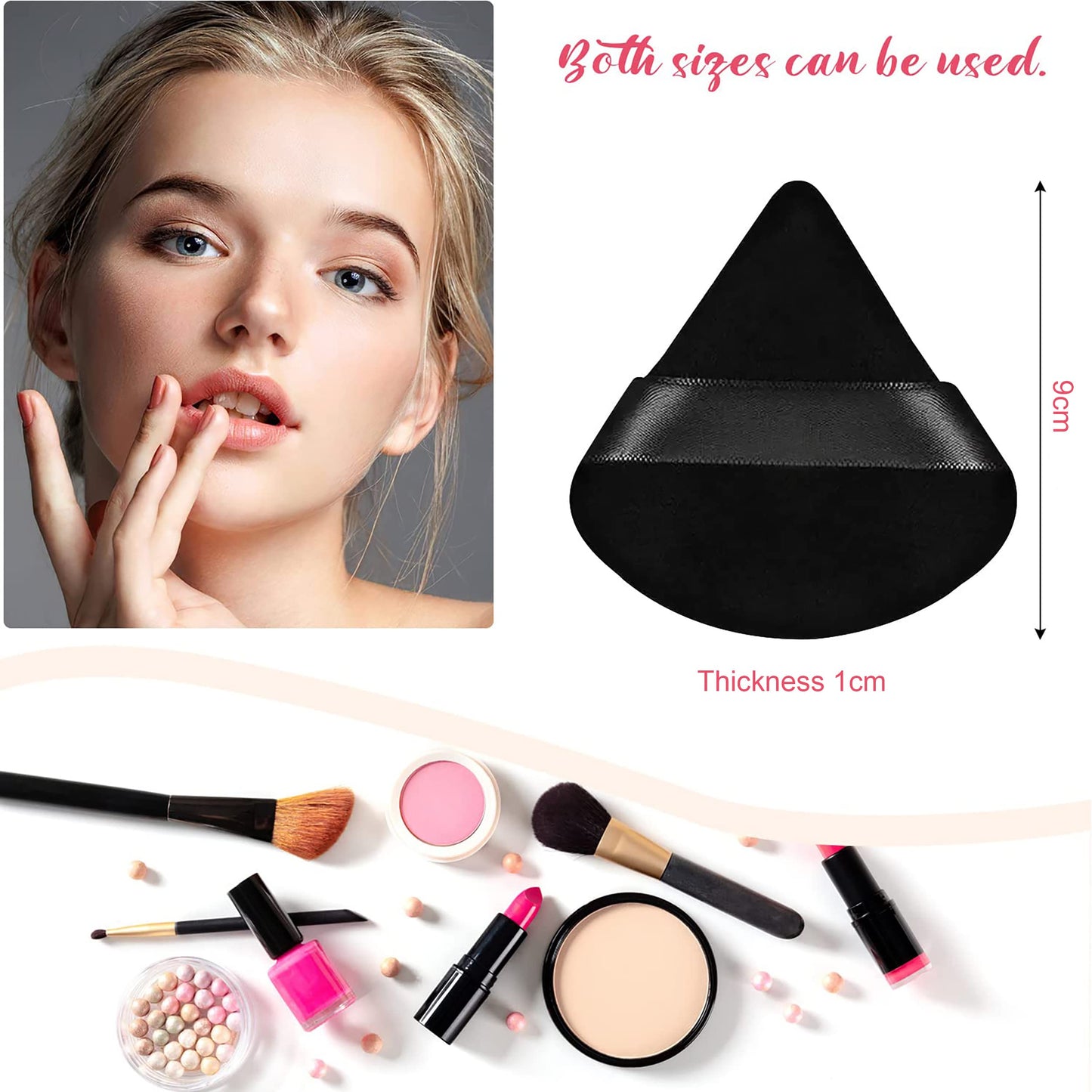 MAPPERZ Powder Puff Face Soft Triangle Makeup Puff for Loose Powder Body Powder, Wedge Shape Velour Cosmetic Sponge for Contouring, Under Eyes and Corners, Beauty Makeup Tools, Medium Size, Pack Of 2