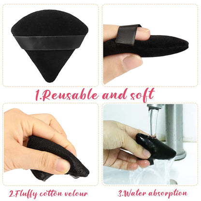MAPPERZ Powder Puff Face Soft Triangle Makeup Puff for Loose Powder Body Powder, Wedge Shape Velour Cosmetic Sponge for Contouring, Under Eyes and Corners, Beauty Makeup Tools, Medium Size, Pack Of 2