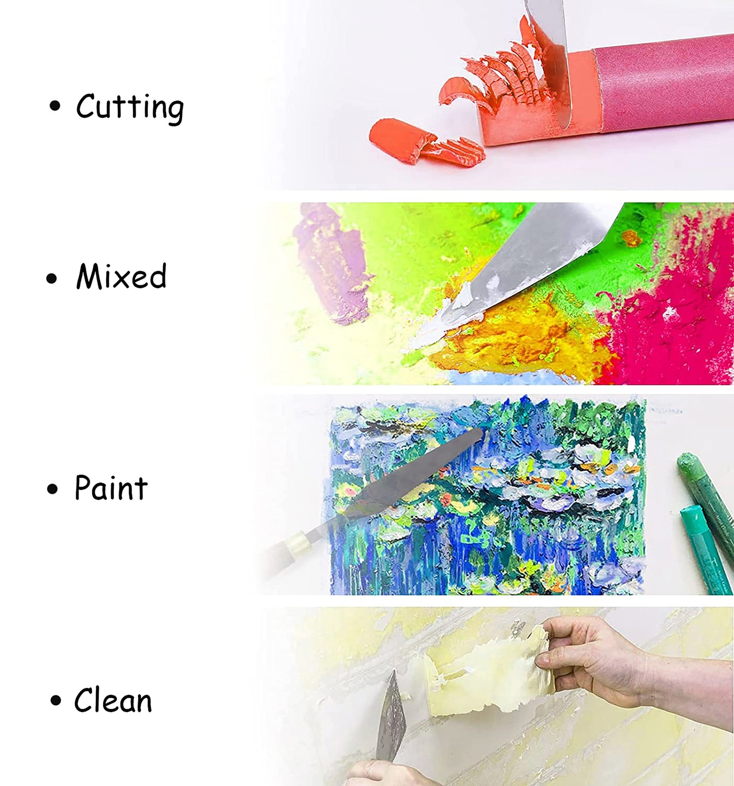 MAPPERZ Stainless Steel Palette Knife Set, Flexible Spatula Painting Knives for Color Mixing, Spreading, Applying Oil & Acrylic Paint on Canvases, Cake Icing, 3D Print Tool, (No. 1,3,4,5), Pack Of 4