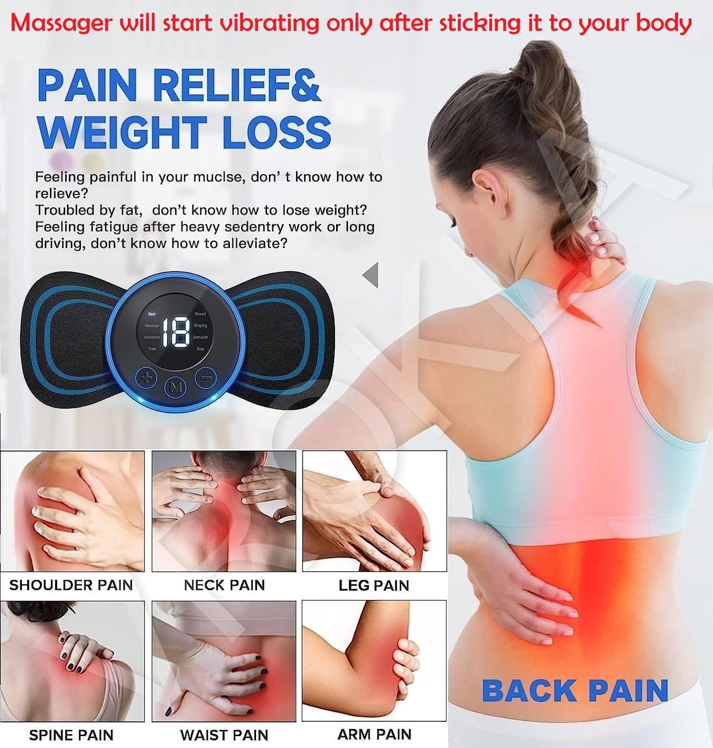 MAPPERZ Mini Body Massager Machine for Pain Relief Butterfly Massager for Back Pain, Wireless EMS Massager Vibration Stick, Rechargeable Neck Massager With 8 Modes & 19 Strength Levels (Black)
