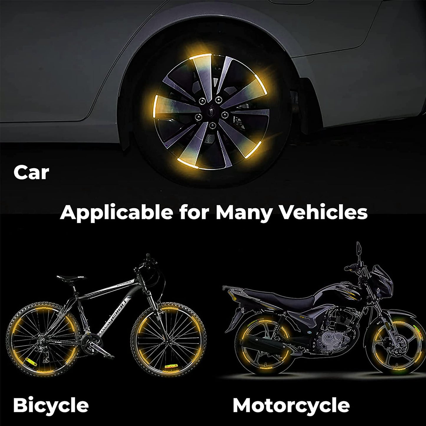 MAPPERZ 20pcs 3D Reflective Wheel Tire Rim Stripe Sticker for Car Motorcycle Cycling Bike Bicycle Night Safety Stripe Universal Anti-Scratch Reflective Rim Stickers -